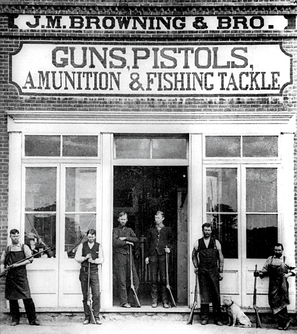 The building in Ogden, Utah, where Browning and his brother, Matthew Sandefur Browning, took over their father’s gunsmithing business in 1878 and began designing and building guns that would go on to revolutionize firearms manufacturing. Photo owned by Browning Arms.